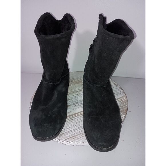 BLAINE, Black Upper Leathe/Real Sheepskin Inside Pull On Boots, Woman Size 9 - Picture 2 of 8
